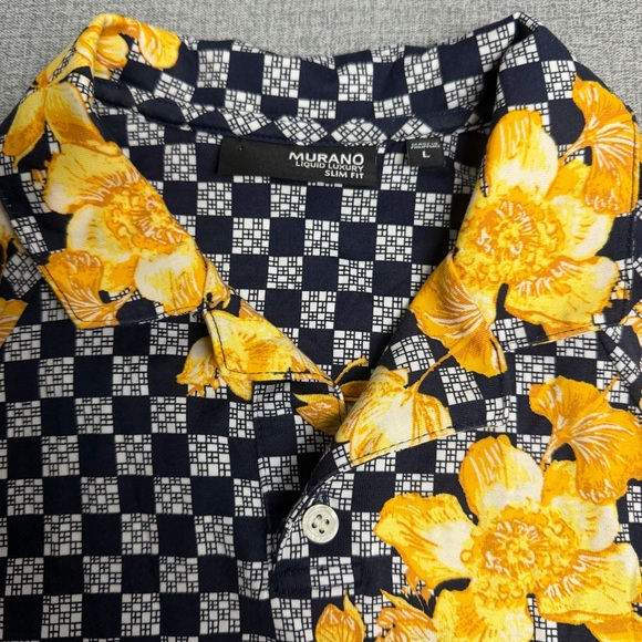 Murano Liquid Luxury Slim Fit Floral Checker Polo Shirt - Picture 3 of 9